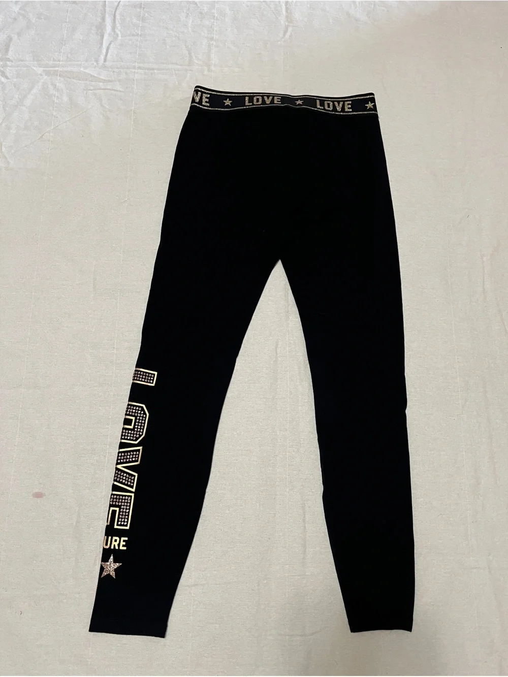 Juicy Couture Teens Black Leggings with Gold 'LOVE COUTURE’ Sz Medium Like New